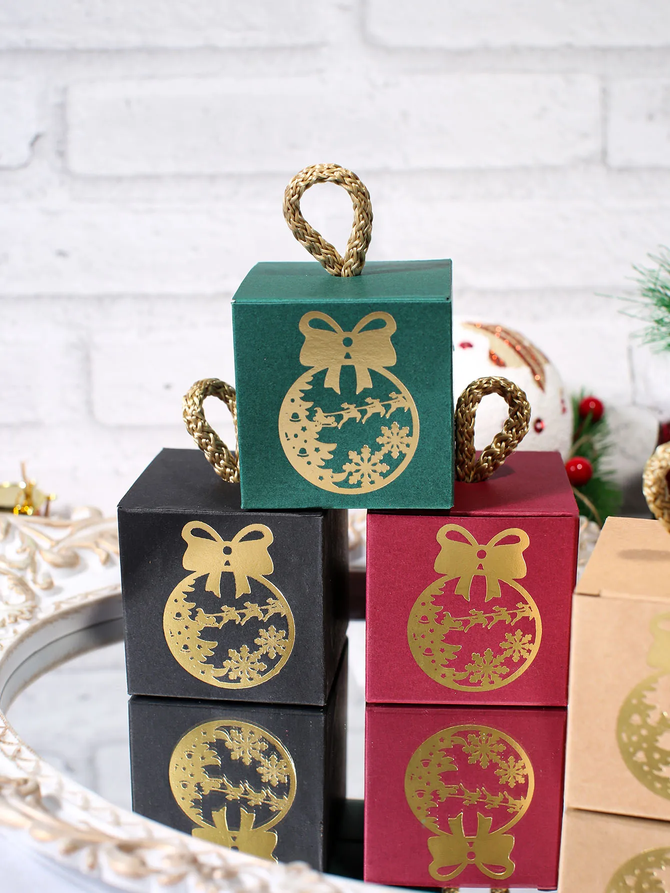Weihnachtswürfel-Geschenkbox-Set, goldene weihnachtliche dekorative Kugel, Weihnachtsgeschenk, geeignet zum Verschenken und Dekorieren – Detail 3