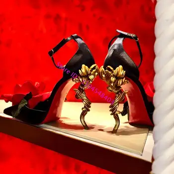 new arrive black red big flower high heel pointed dress shoes 1