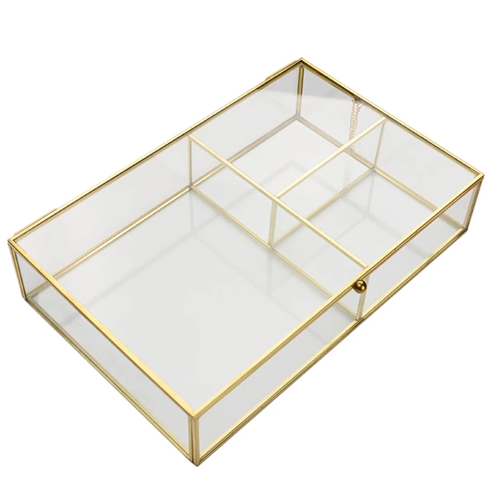 Desktop Storage Box Plastic Boxes Jewelry Container Organizer Case Brass Glass Holder
