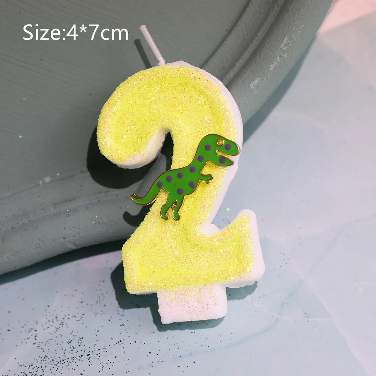 Birthday Candle Cake Topper Card for Children's Day, Cute Green and Yellow, Baby Favor Gift, Dinosaur Decoration, Baking Supplie