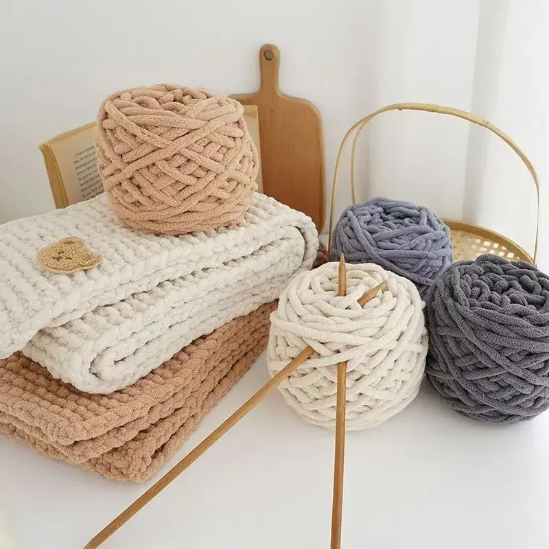 4PCS 400g DIYSoft Ice Strip Line CottonYarn Chenille Knitting Yarn DIY Wool Yarn for Handmade Knitting Blanket Scarf ThickThread 3