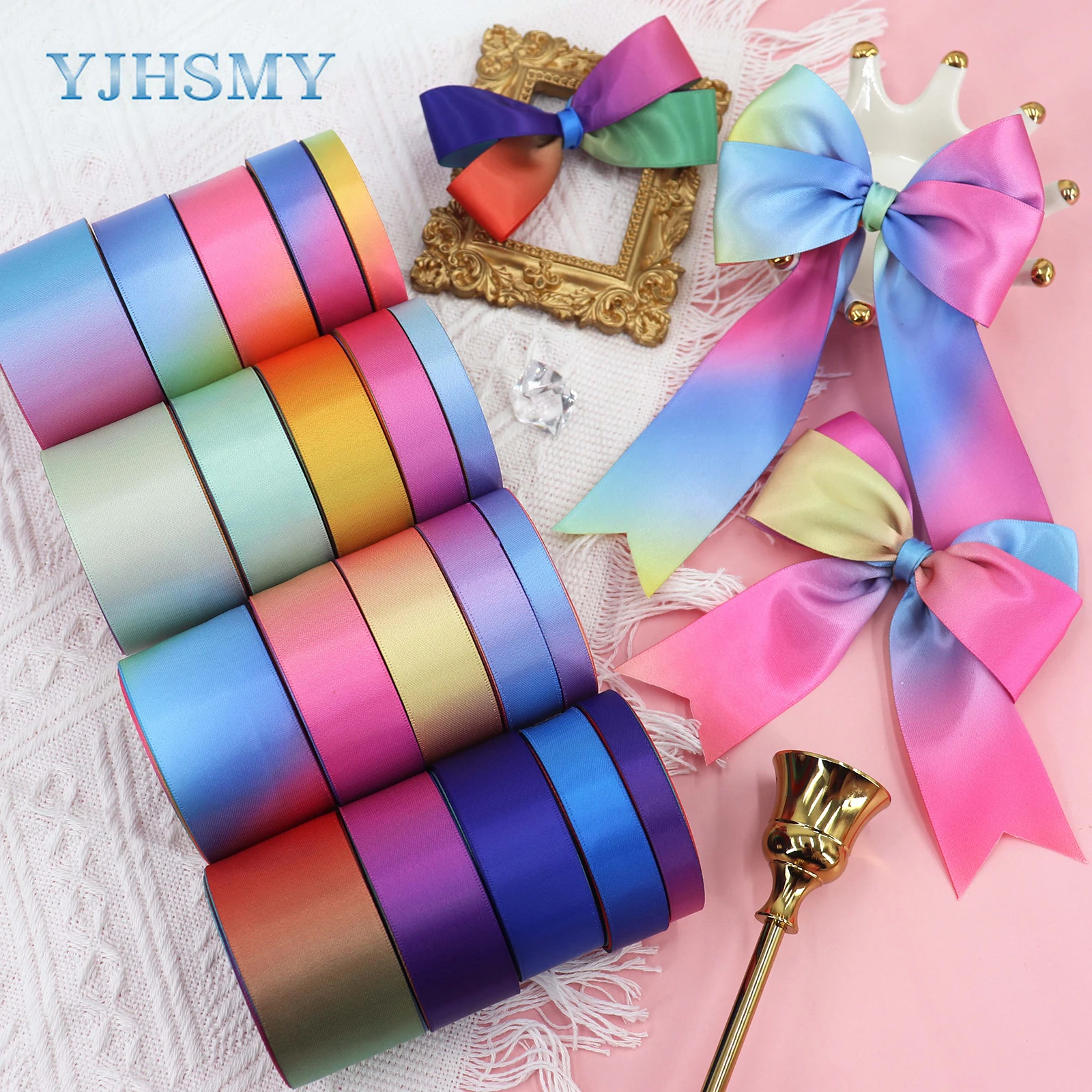 Rainbow Satin Ribbon Rainbow Colored Ribbon for Crafts Gift Wrapping Pride Birthday Party Decoration DIY Rainbow Hair Bows - 5 Y