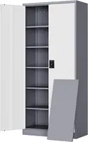 Yizosh Metal Garage Storage Tool Cabinet with Lock 71" Locking 2 Doors 5 Shelves Tall Steel Heavy Duty File Gray White 2