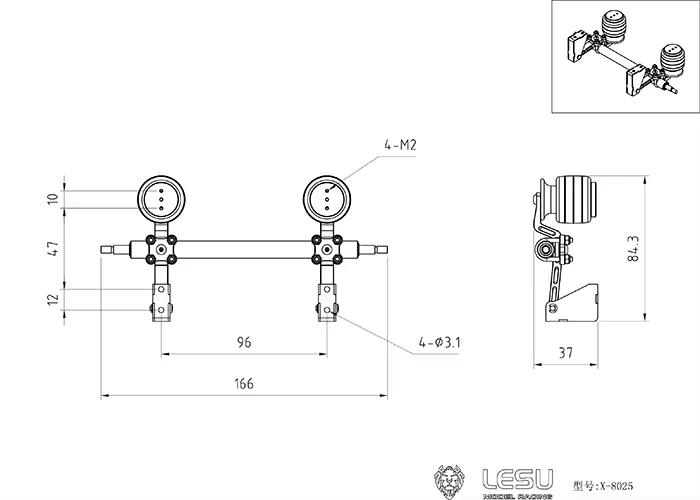 Pneumatische Luftfederung für 1/14 RC LESU A0020 Hydraulischer Anhänger-LKW für Tamiya – Detail 2