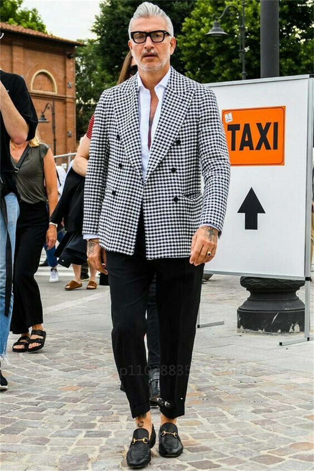 Fashion Houndstooth Double Breasted Formal Business Blazer Wedding Groom Tuxedo Autumn 1 Piece Jacket Only Costume Homme
