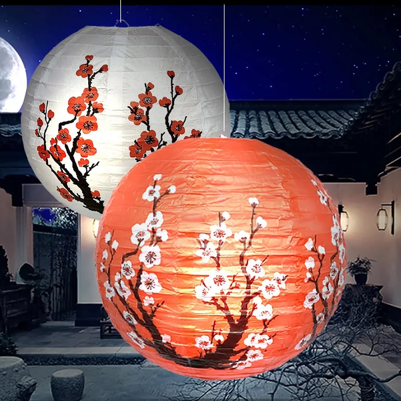 Description Picture 2 of item12inch Chinese Paper Lantern Round Plum Blossom Folding Lantern For Home Restaurant Hanging Wedding New Year Party Decoration