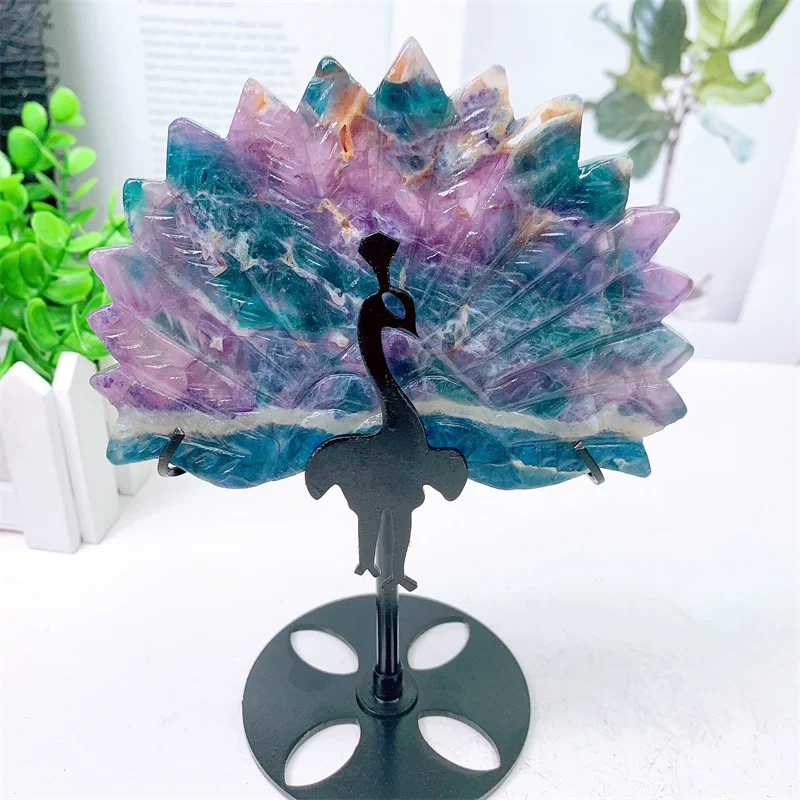 

Natural Fluorite Peacock Crystal Healing Reiki Statue Lucky Energy Stone Home Decoration Birthday Gift 1PCS
