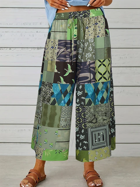 Pantalon Boho en coton et lin pour femmes, grande taille, Vintage, ample, jambes larges, Streetwear décontracté, taille élastique, mode féminine, été 6