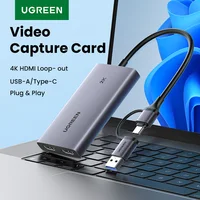 UGREEN HDMI Capture Card 2K@ 30 Capture & 4K Loop-out HDMI to USB/Type-C Video Grabber for Computer Live Stream Recording
