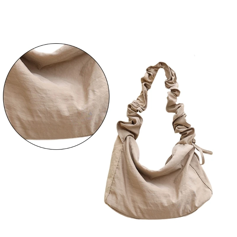 Nylon Shoulder Handbag Fashion Pleated Drawstrings Adjusted Strap Crossbody Bag E74B