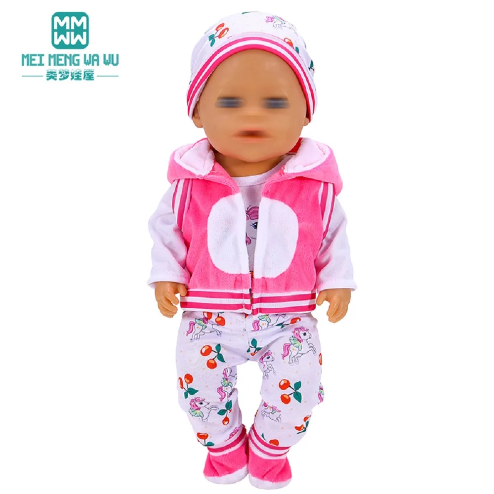 Fits 43-45cm Baby Toy New Born Doll clothes Three-piece fashion jacket and jumpsuit Girl's gift