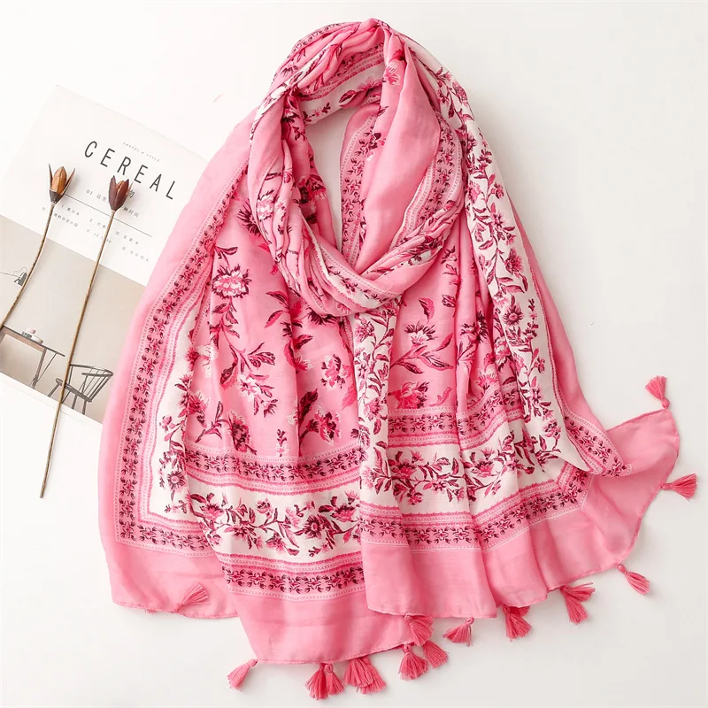 Thick Warm Spain Cotton Scarf for Women Blossming Floral Shawl
