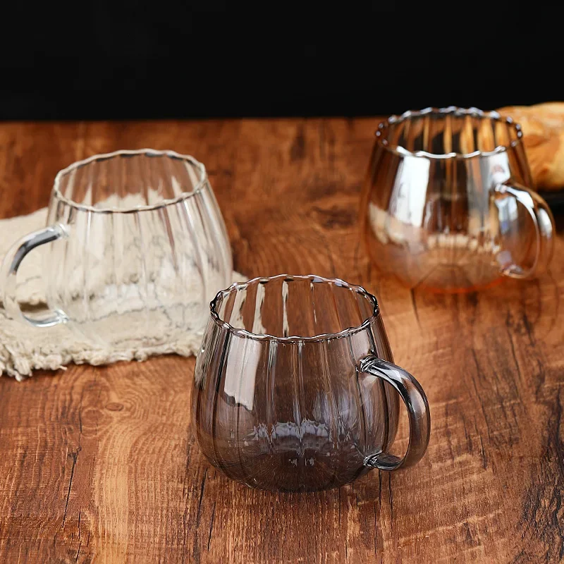 400ml Pumpkin Shaped Glass Cups High Borosilicate Glass Coffee Tea Drinks Dessert Breakfast Glasses For Juice Milk Tea Drinkware