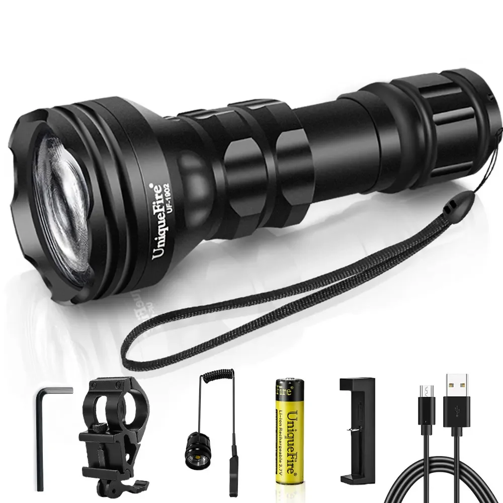 

UniqueFire Hunting Light 1903 Zoomable IR 810nm LED Flashlight With Rat Tail+Charger+Bracket 3 Modes Adjustable For Outdoor