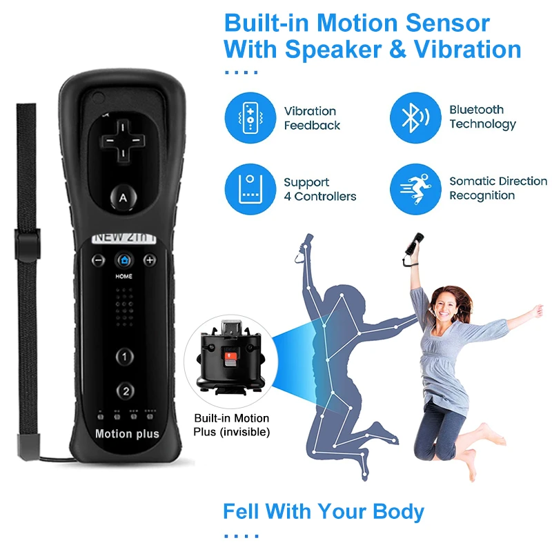2 in 1 For Nintendo Wii Motion Plus Remote Controller Wireless Gamepad Game Controller For Wii Nunchuck Remote Controle Joystick