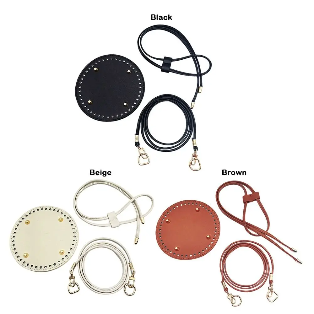 3Pcs/set PU Leather DIY Crochet Bag Handmade Drawstring Accessories Woven Bag Set Durable Solid Color Bag Bottom Base