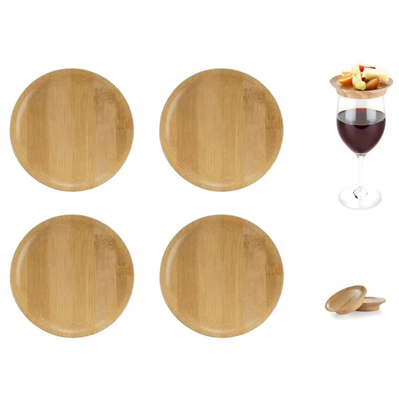 

Coasters Set Of 4 Wine Glass Topper, 4Inch Wine Glass Charcuterie Topper Bamboo Wine Glass Topper Coasters