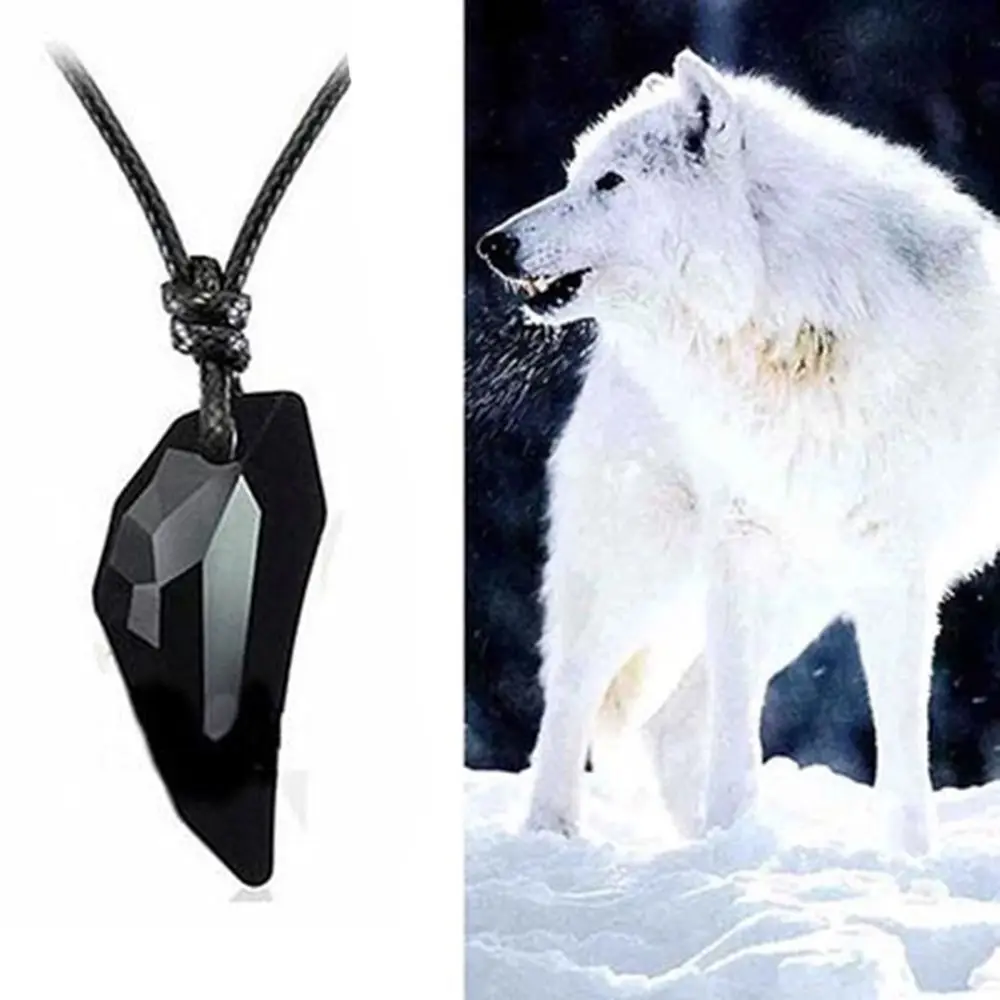 Couple Accessories Adjustable Length Black Sapphire Austrian Crystal 18K Plated Wolf Tooth Pendant Necklace Fine Polished