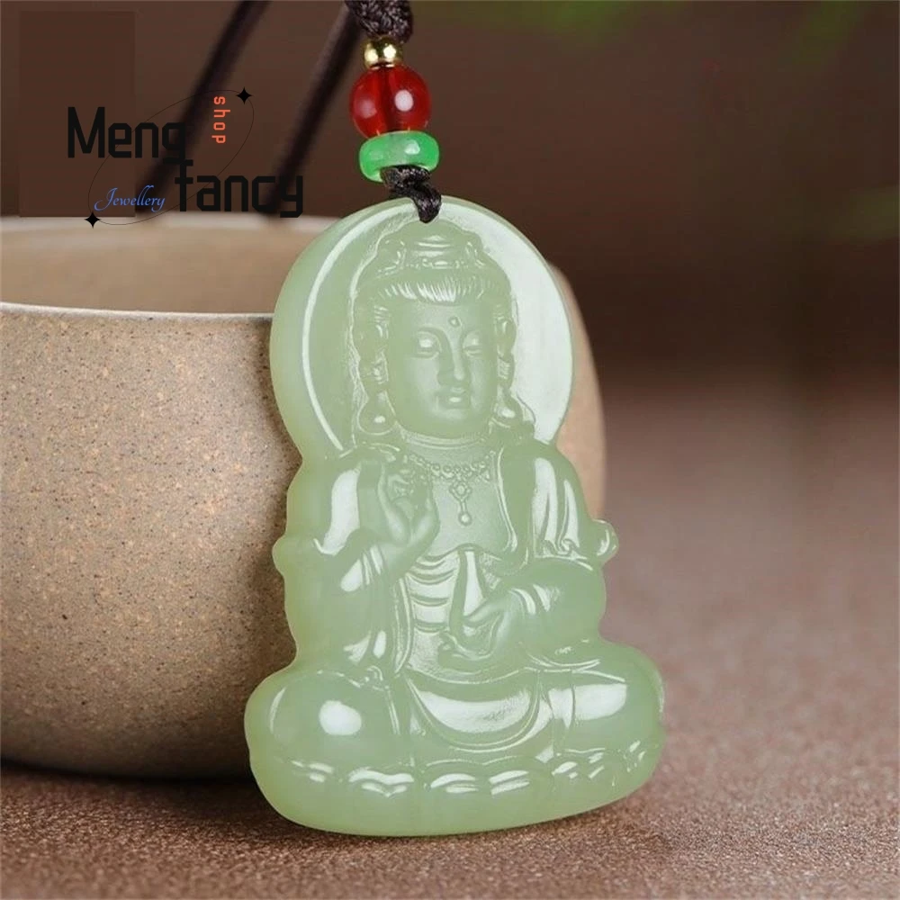Natural Hetian White Jade Guanyin Pendant Exquisite Buddhist Amulets Luxury Fashion Jewelry Handicraft Holiday Gift