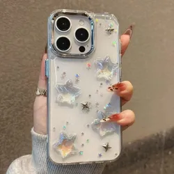Luxury 3D Star Bling Glitter Shockproof Phone Case - Transparent Bumper Cover - iPhone 12 Pro (Star)