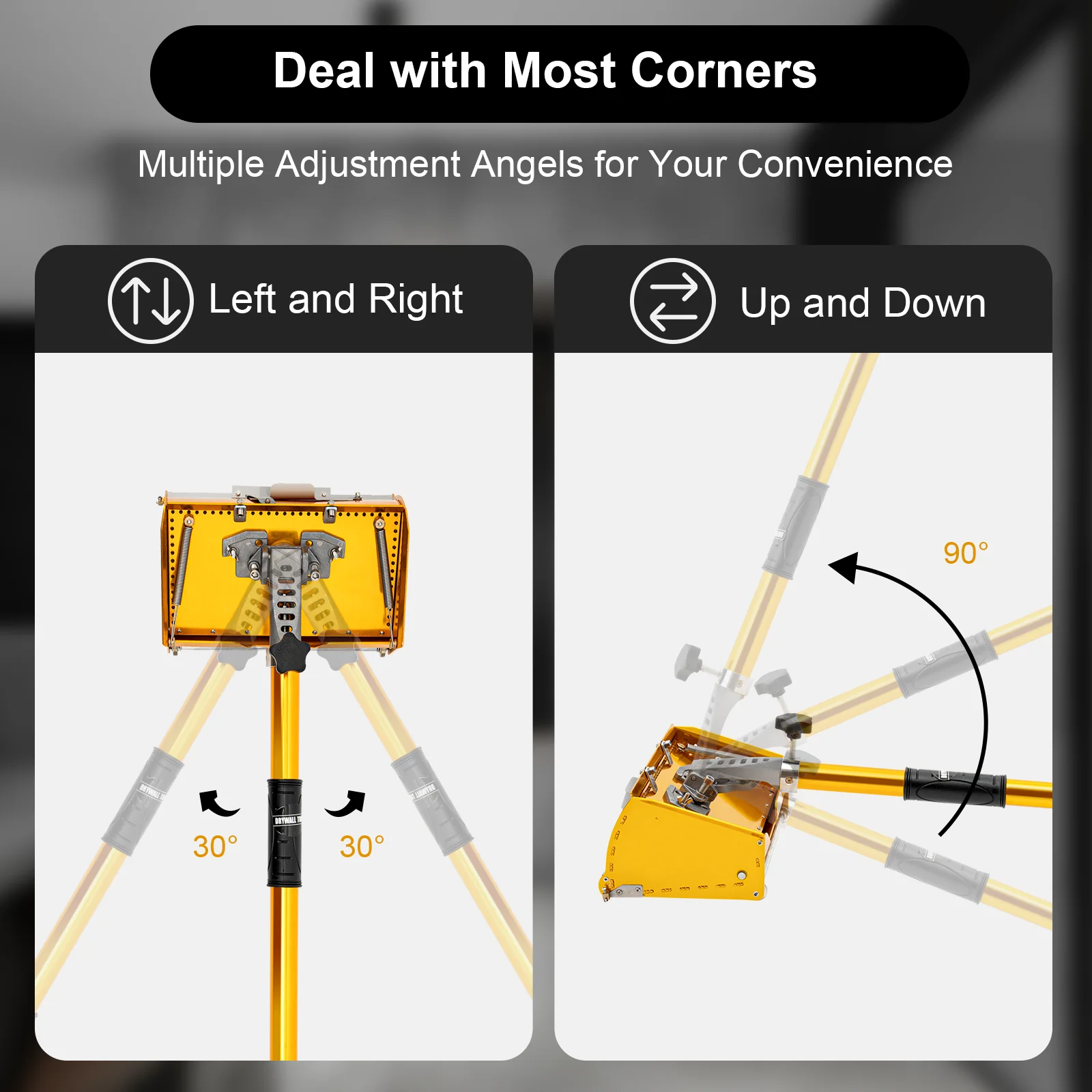 Hand Wall Repair Putty Box Tool Putty Smoother Adjustable 3.4-5.5ft Handle 360° Rotating Head for Walls Ceilings Decoration