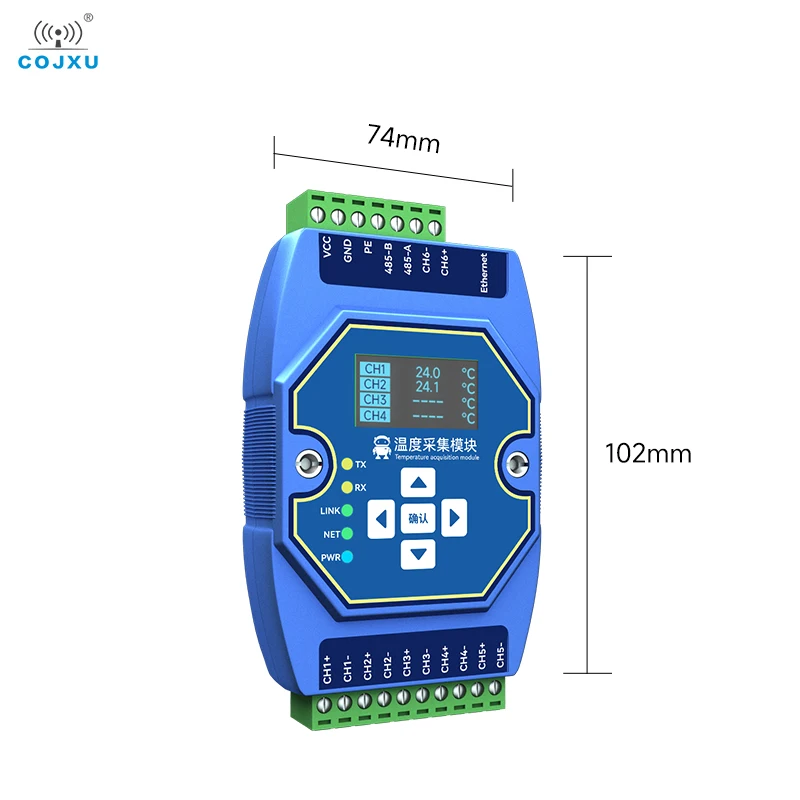온도 획득 모듈, 6 방향 RS485 열전대, COJXU ME31-XEXX0600 이더넷 RS485, OLED 디스플레이 화면 Modbus