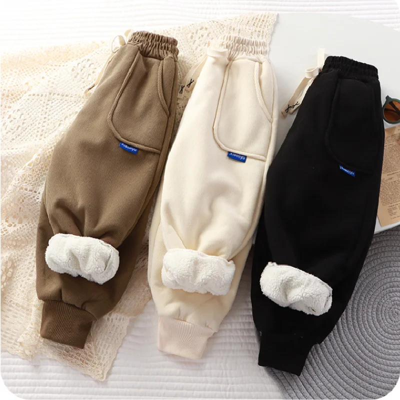 Kids Pants Boys Girl Autumn Winter Paded Plus Velvet Thick Warm Corduroy Outer Sport Casual Trousers