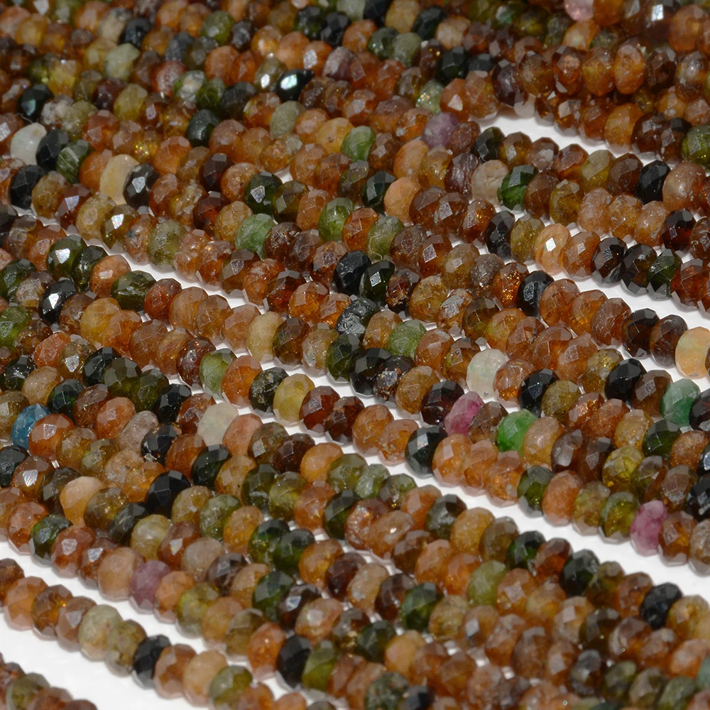 18'' Natural Tourmaline Faceted Rondelle Necklace - 925 Sterling Silver, Multicolor Gemstone