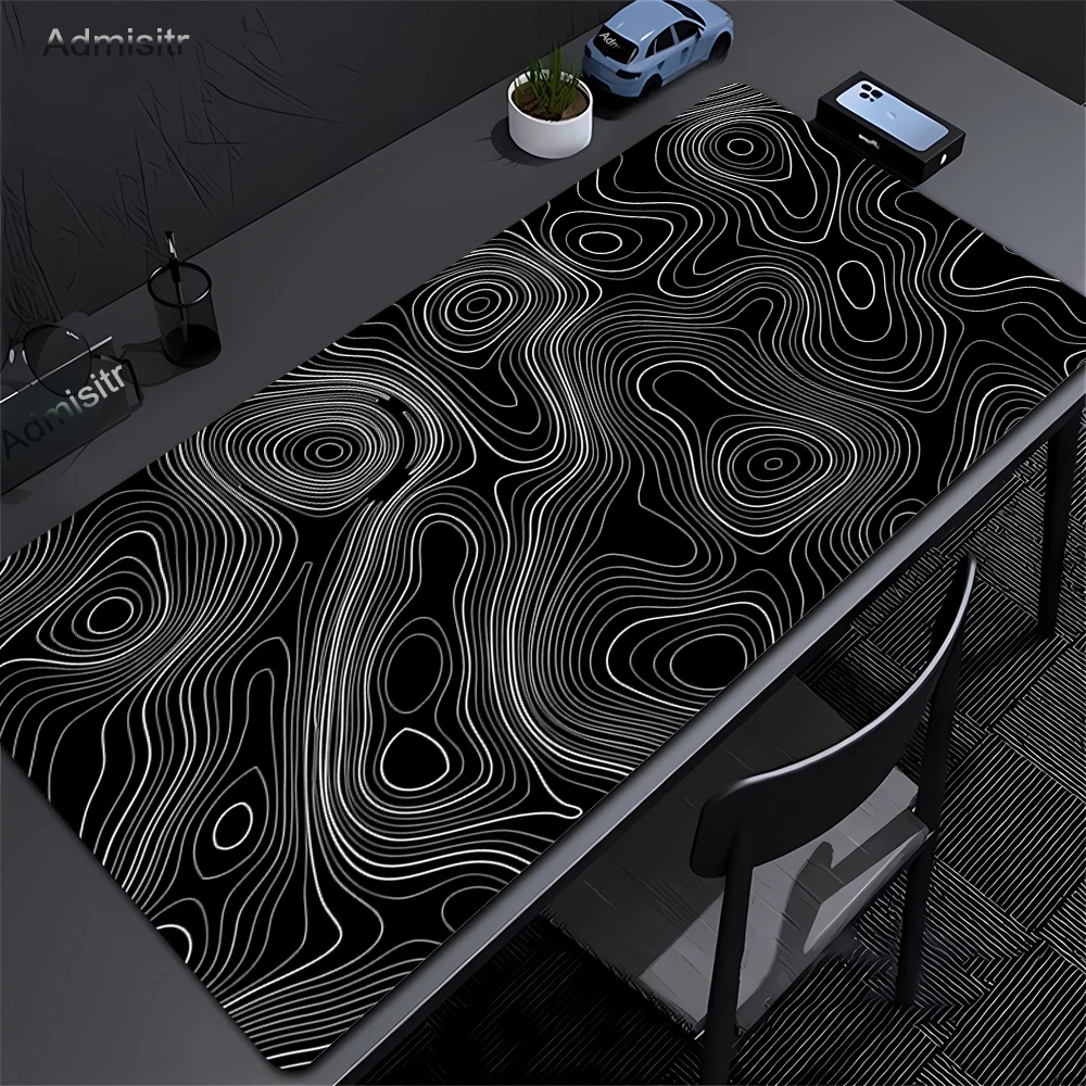 1Pcs Gaming Mouse Pad Large Keyboard Pad 31.5 x 11.8in Topographic Mouse Black and White for Keyboard with Anti-Sl