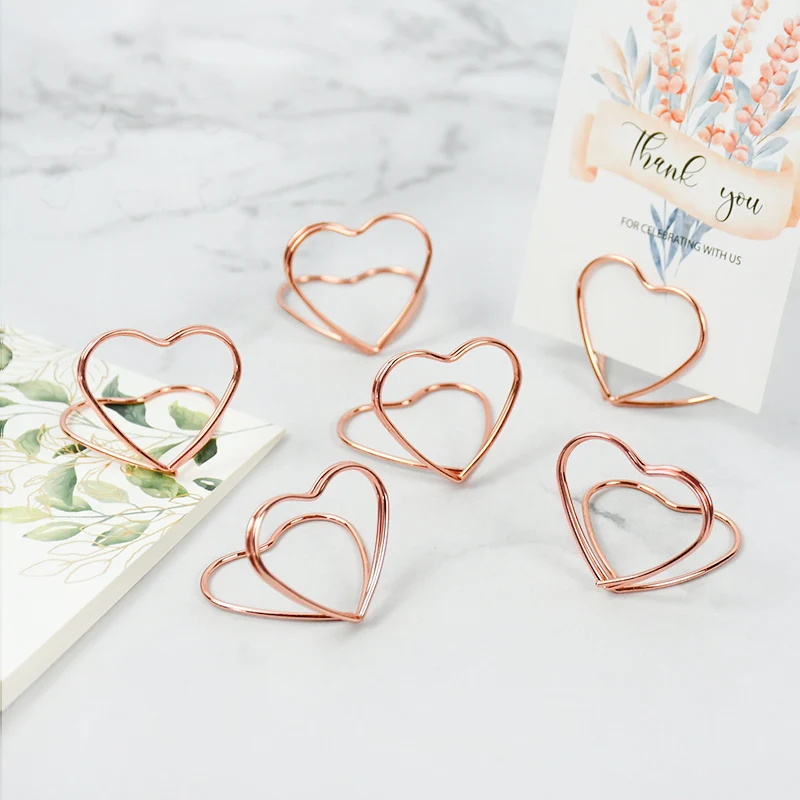 Double Heart Shape Metal Place Card Holders Table Placecard Holder Photo Clip Card Stand Wedding Banquet Heart Message 30pcs