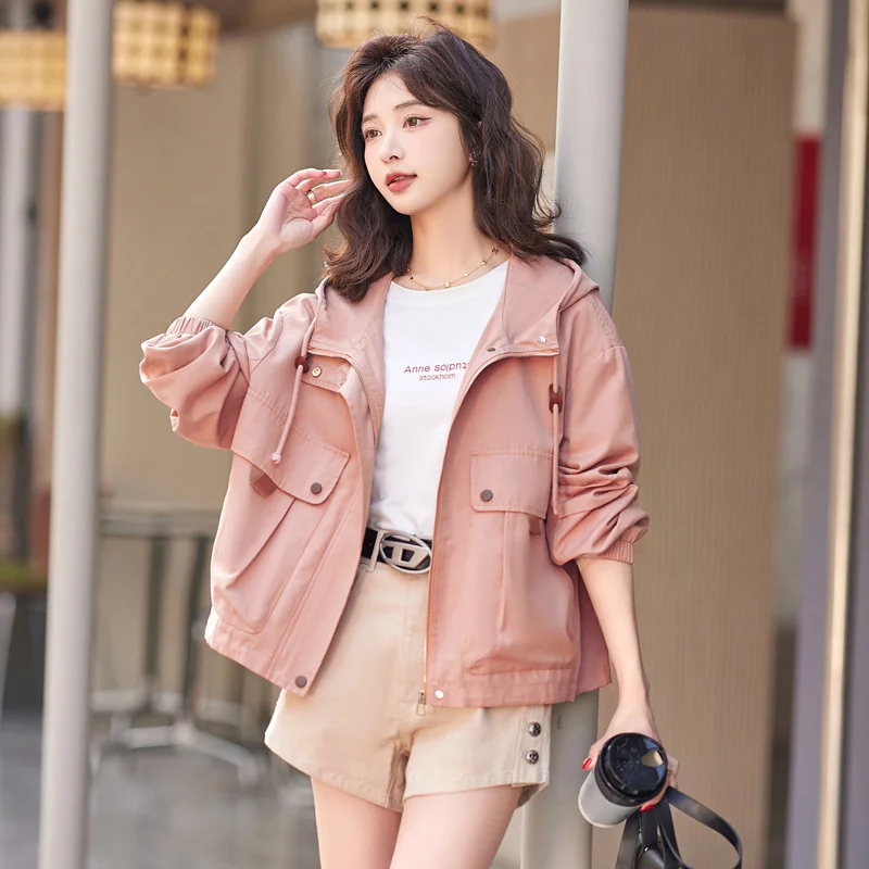 White Short Jacket For Women's Spring Autumn 2024 New Fashion Loose Casual Versatile Hooded Work Jacket Top With Lining Outwear