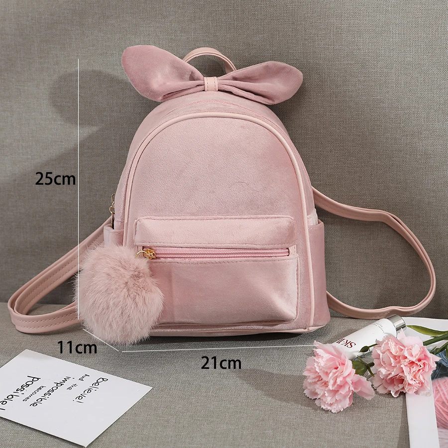 Cute and fashionable mini toddler backpack with versatile plush bow small travel girl backpack suitable for girls 2