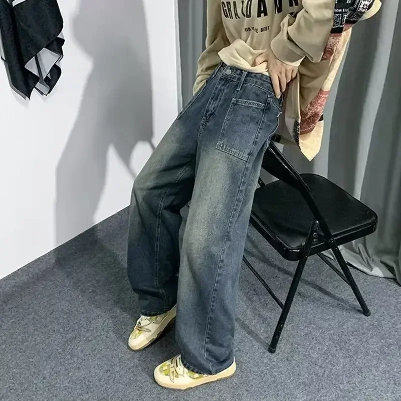 thumbnail image 1 of Pantalones vaqueros rectos para hombre, pantalones de tiro bajo con bolsillos, estilo Harajuku, de lujo, elegantes, para primavera y otoño, regulares, para hombre, 1 of 4