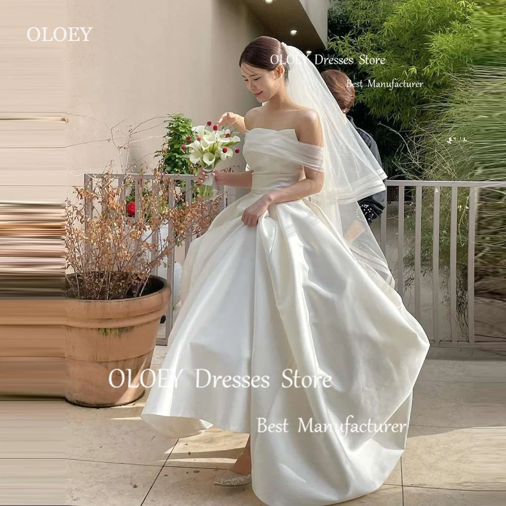 

OLOEY Princess Soft Satin A Line Wedding Dresses Korea Photoshoot Bolero Corset Back Bridal Gowns Simple Custom Made