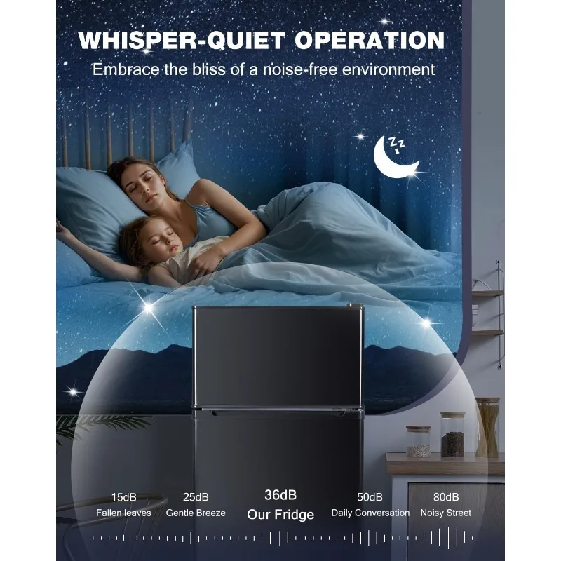 Double Door Refrigerator with Freezer, 4.5 Cu.Ft, Small Fridge with Freezer, 7 Settings Temperature Adjustable,Mini Refrigerator 3 Double Door Refrigerator with Freezer, 4.5 Cu.Ft, Small Fridge with Freezer, 7 Settings Temperature Adjustable,Mini Refrigerator 3