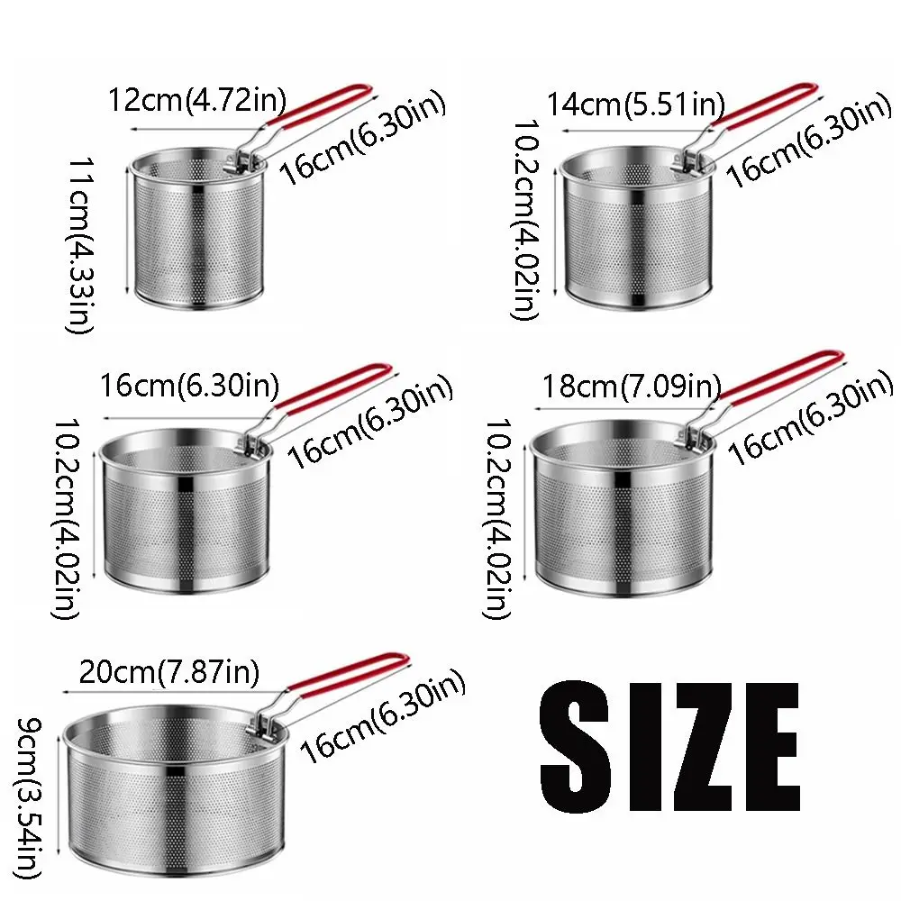 Stainless Steel Fried Sieve Basket Mesh Design Easy Clean Oil Pan Strainer Round Shape Non-Stick Deep Frying Basket