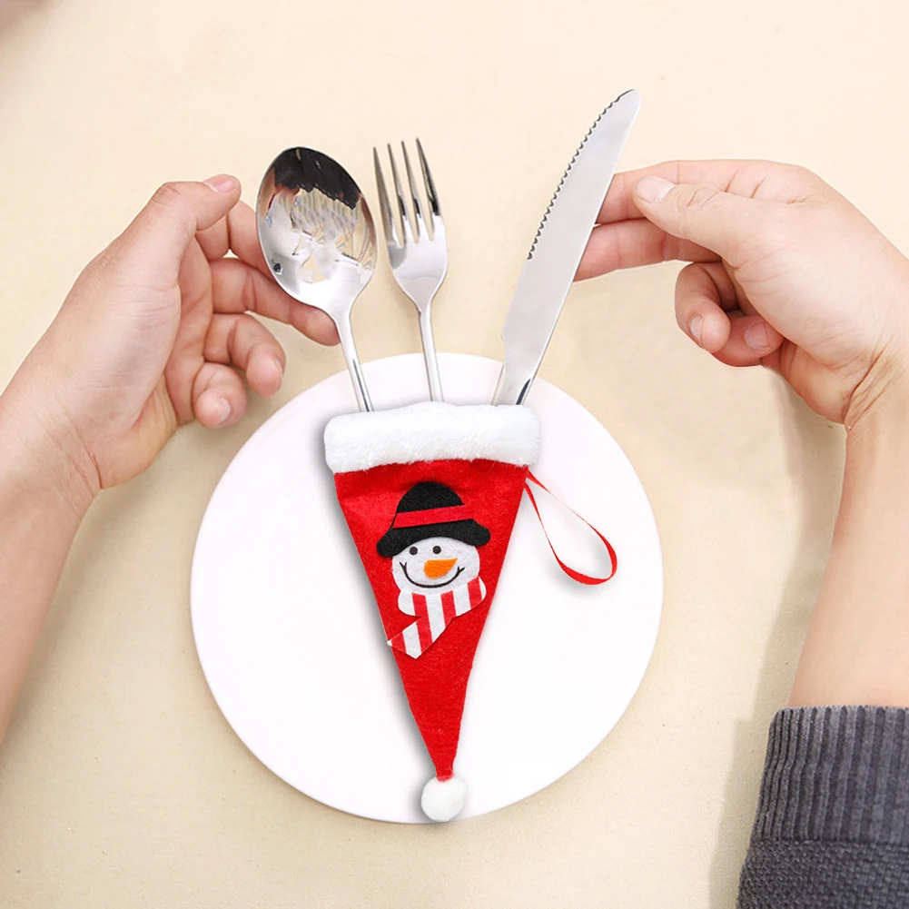 Christmas Hat Tableware Bag Non Woven Fabric Home Holiday Party Decor