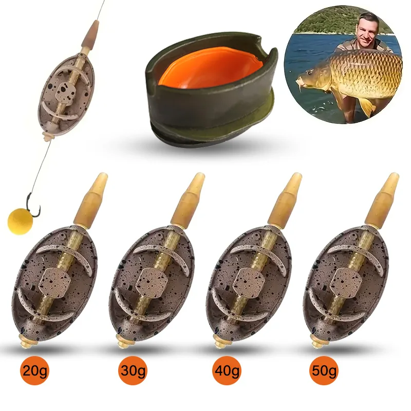 Set 5-en-1 de feeders pour pêche au fond - Poids zinc 4 grammages avec moule à libération rapide