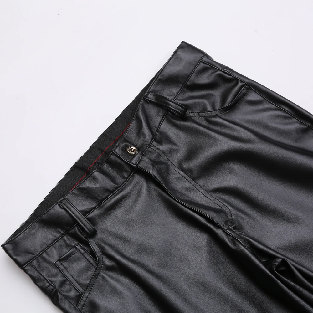 Casual Pants Men Leather Skinny Fit Elastic PU Leather Trousers Motorcycle & Biker Thin Streetwear