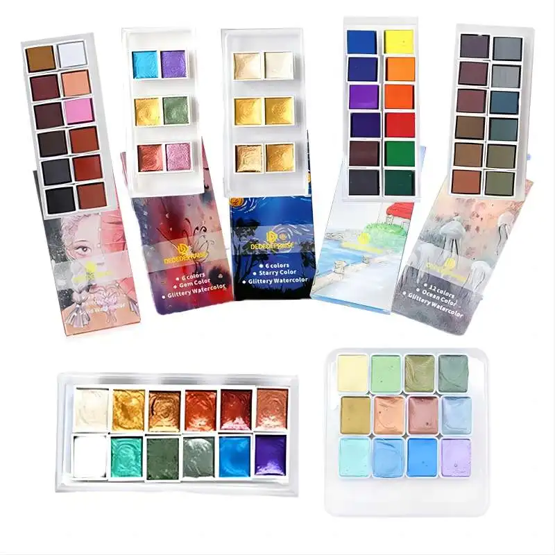 Pearlescent Solid Watercolor Pigment Set Gold and Silver Powder Mineral Pearl Pigment Art Watercolor Painting Nail Decoration 5
