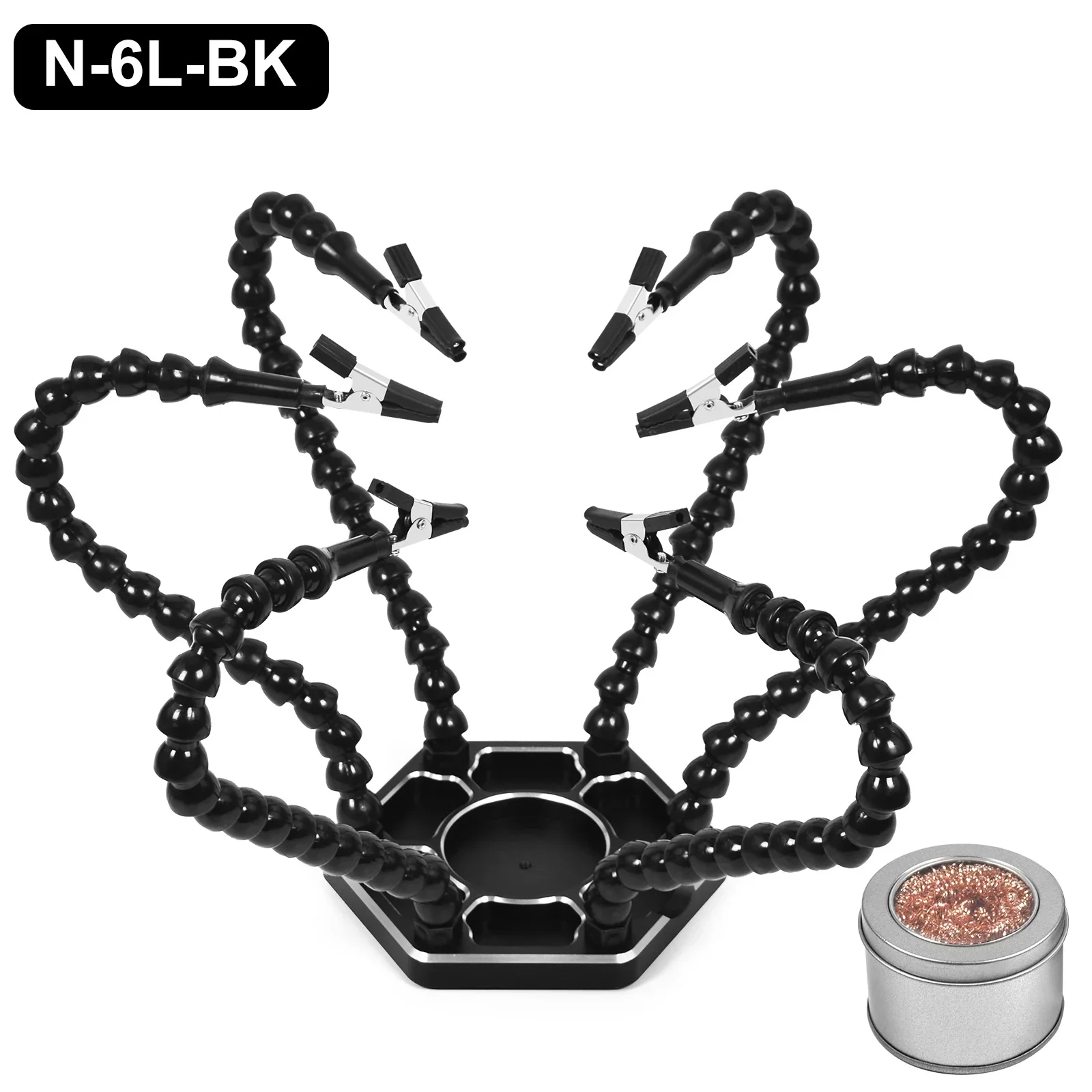 NEWACALOX 대형 육각형 베이스 납땜 도우미 손, 유연한 암 PCB 거치대 용접 스탠드 수리 도구, 클린 볼, 6 개