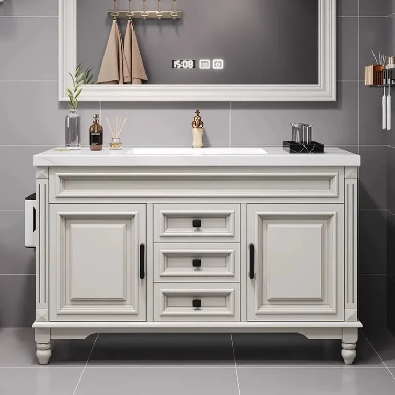 American Style Floor Free Standing Sintered Stone Bathroom Vanity Cabinet Set With Counter Top
