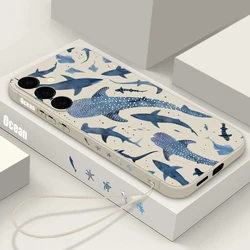 Whale - Themed Magnetic Phone Case with Wireless Charging and Lanyard Attachment - Galaxy S23 Ultra (A823 Beige Lanyard)