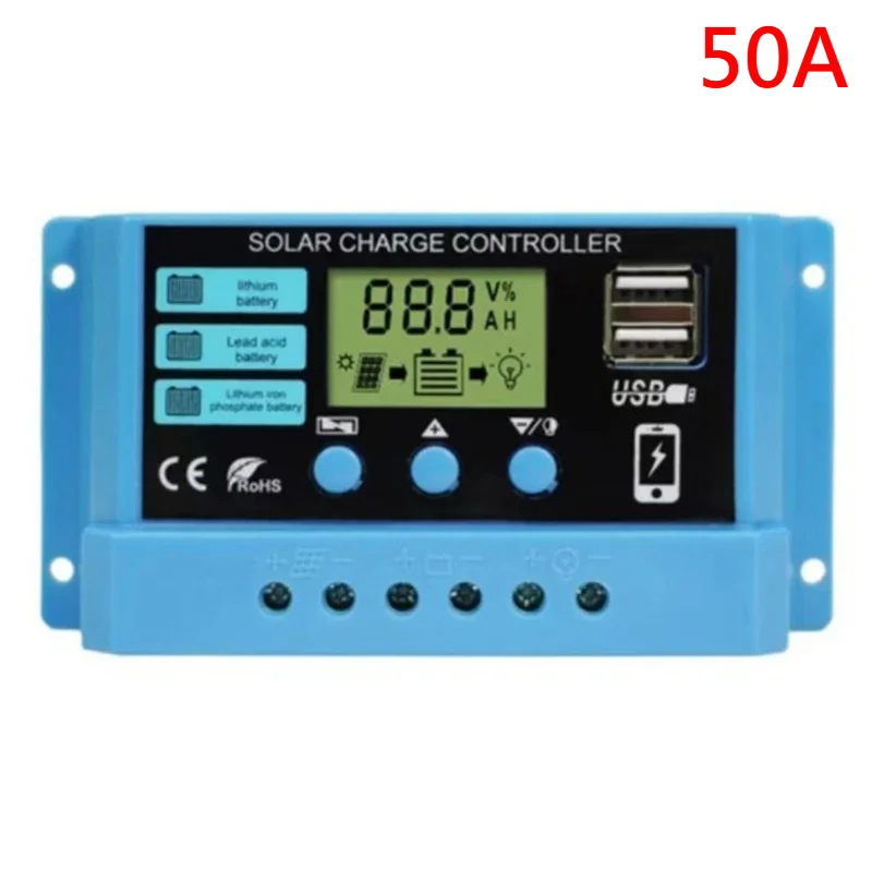 ตัวเลือกสินค้า ตัวควบคุมชาร์จแบตเตอรี่พลังงานแสงอาทิตย์ 12V/24V จอ LCD พร้อม USB 5V
