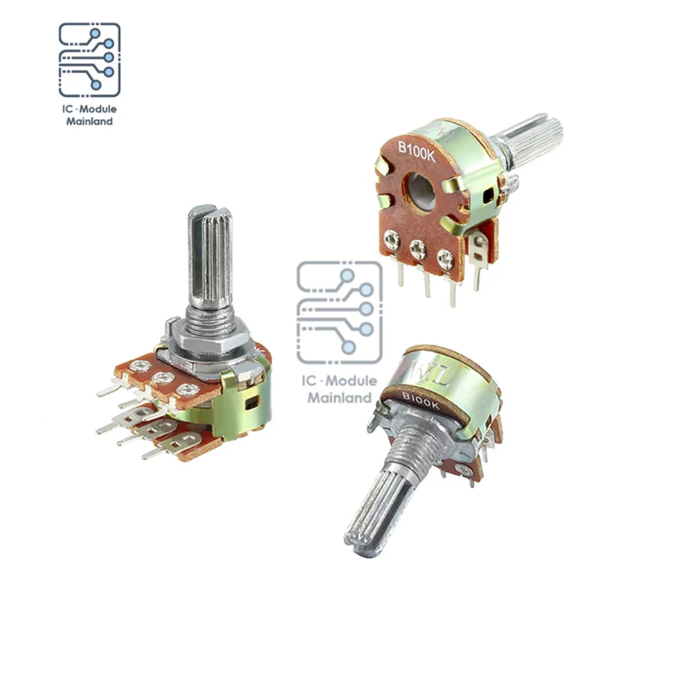 5PCS/Lot 1K 2K 10K 20K 100K 250K 1M Ohm Variable Resistors Dual Linear 6 Pin Rotary Carbon Film Taper Potentiometer 20mm Shaft adjustable resistor linear potentiometer rotary potentiometer potentiometer kit trimmer potentiometer