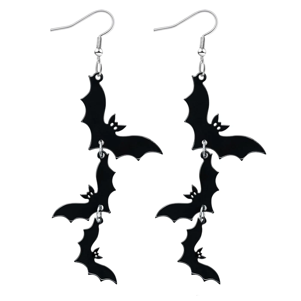 Acrylic Halloween Skull Bat Drop Dangle Earrings Multi-Layered Bat Stacking Earrings Dangle Earrings for Women Halloween Holiday