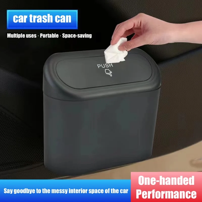 Hanging Car Trash Can with Lid Car Dustproof Trash Can ABS Home Office Multifunctional Storage Box Interior Accessories