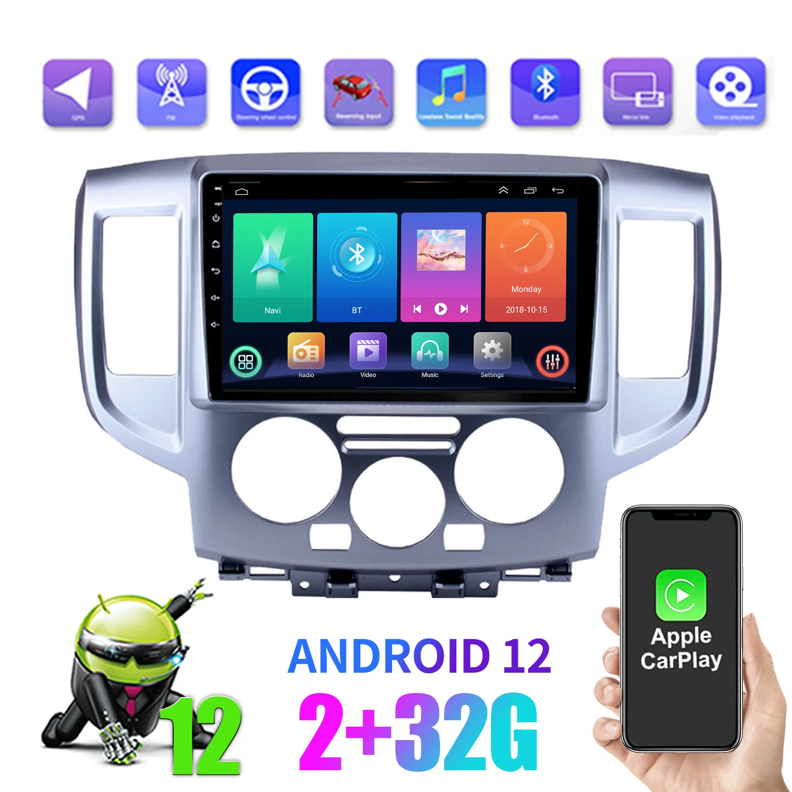 

For Nissan NV200 2013-19 9" Android 12.0 Radio Stereo GPS Navi Player Wifi 2+32G gps navigation