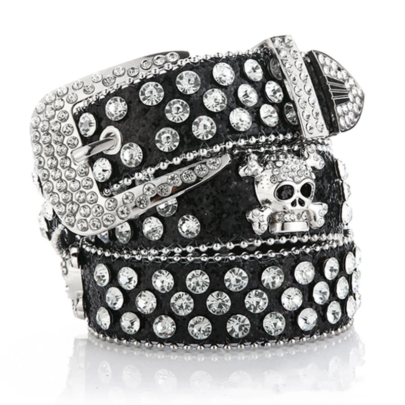 Y2k Gothic Subculture Punk Skeleton Diamond Belt Leather Rhinestone