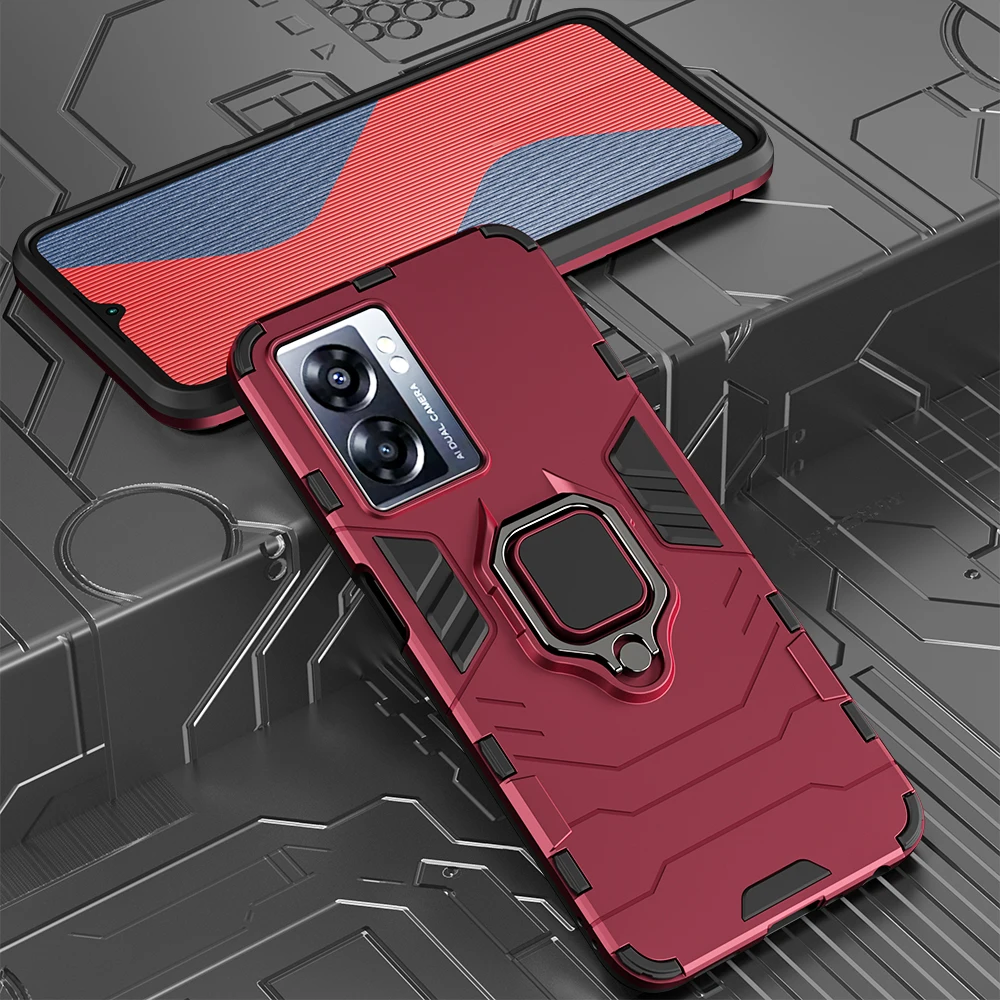 KEYSION Custodia antiurto per OPPO A77 5G A57 4G Silicone + PC Anello in metallo Supporto Cover posteriore per Realme Q5i V23 5G_voghion.com